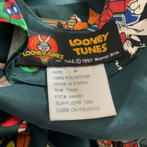 Vintage Looney Tunes Night Dress Gown Satin Chemise Christmas‎ Green M 97’s Y2K - Picture 2 of 9